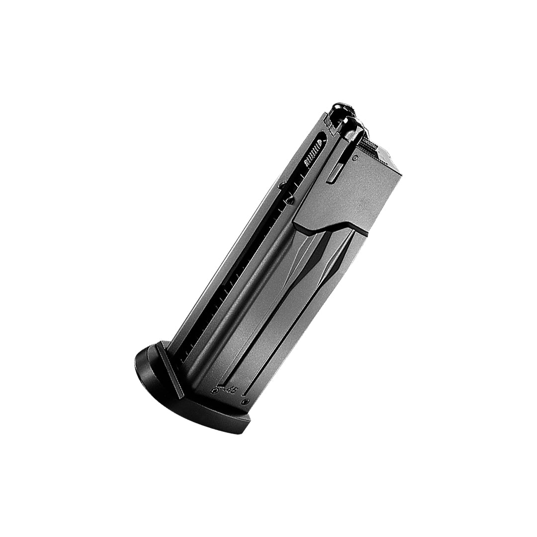 Black magazine for Tokyo Marui MK23 SOCOM non-blowback airsoft pistol on white background