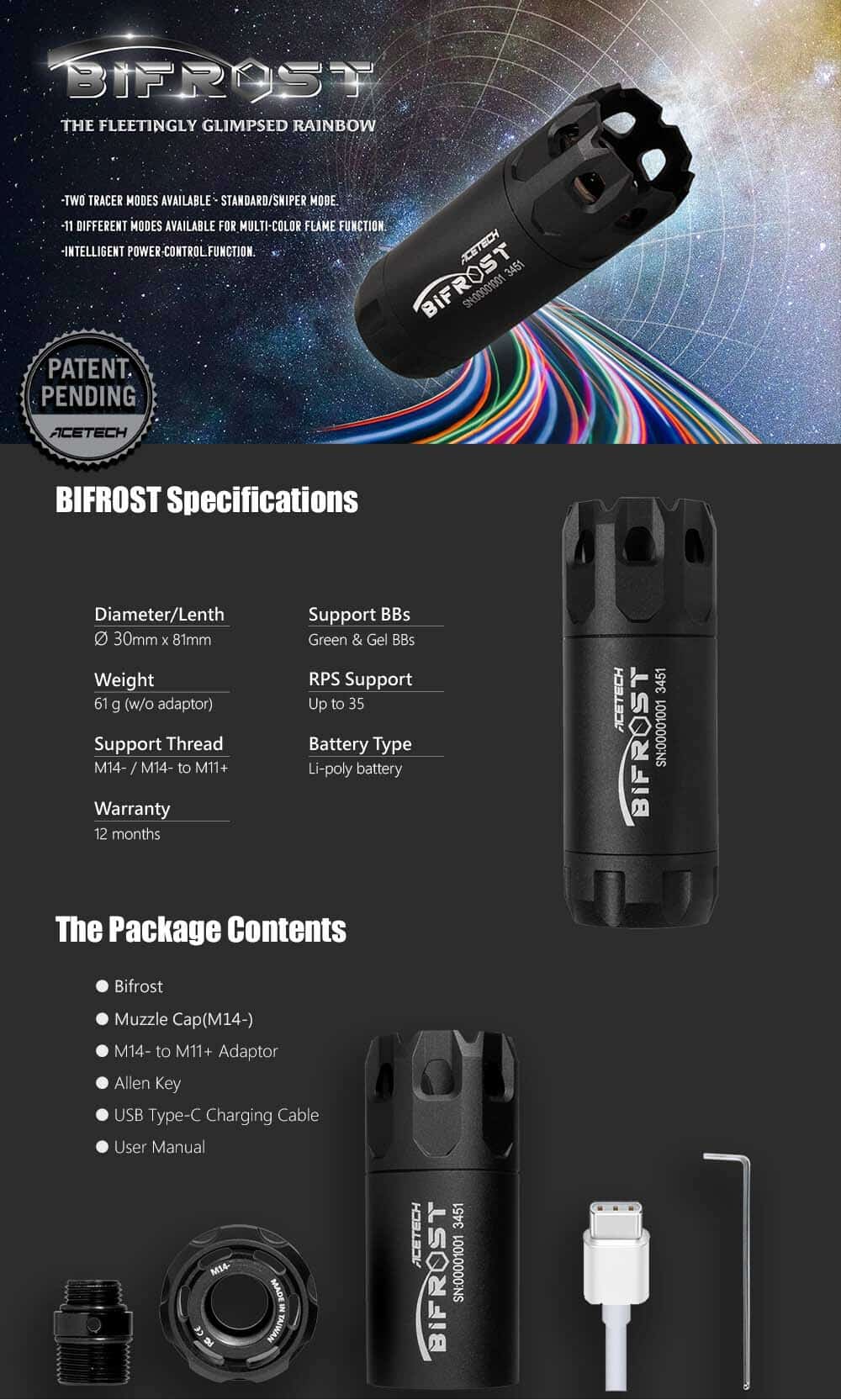 Acetech Bifrost Tracer Unit - Titanium-Acetech-Socom Tactical Airsoft