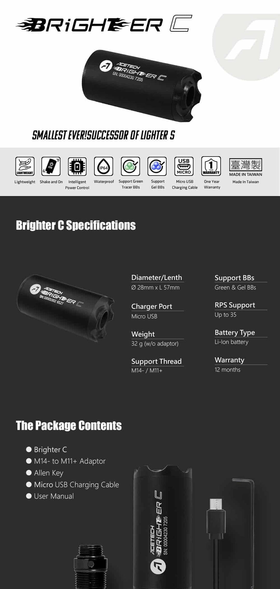Acetech Brighter C Tracer Unit (Coloured)-Acetech-Socom Tactical Airsoft