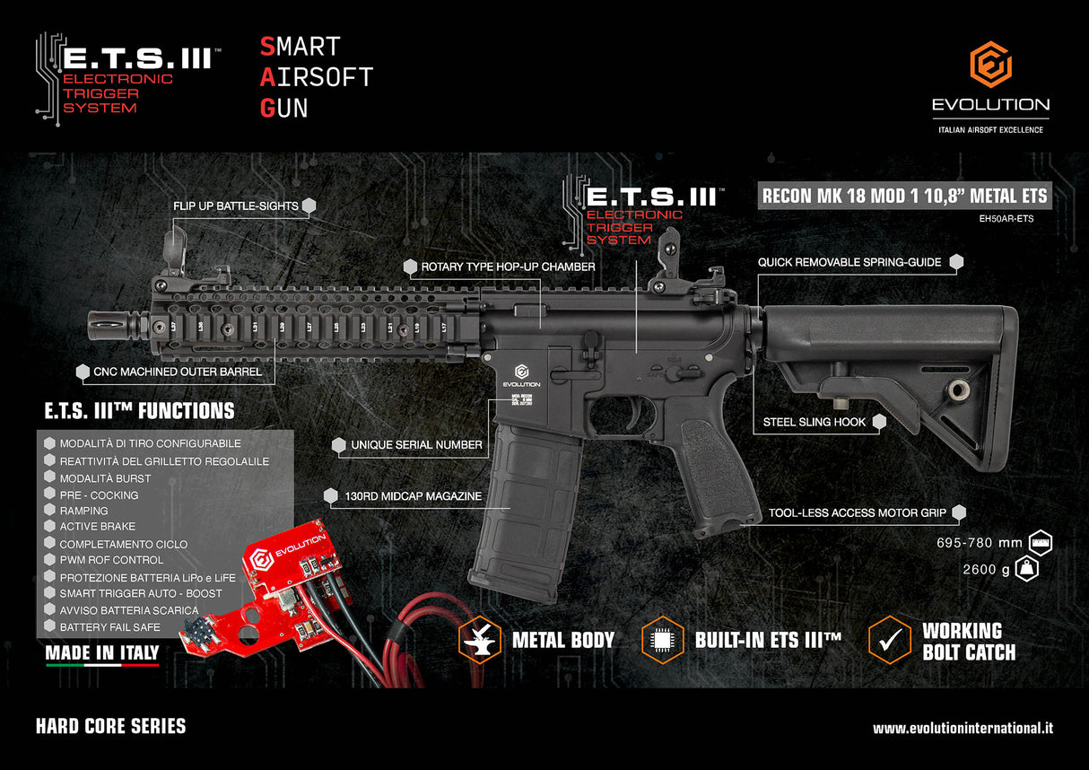 Evolution Recon MK18 Mod. 1 10.8" ETS III - Black (Metal body)-Evolution International-Socom Tactical Airsoft