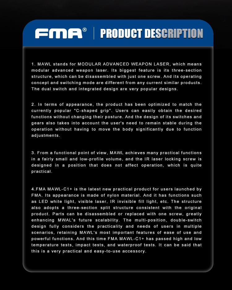 FMA MAWL-C+ Weapon Light (Nylon Version) Black / Dark Earth-FMA Tactical Gear-Socom Tactical Airsoft