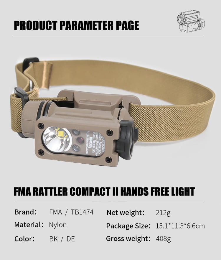 FMA Rattler Compact II Hands Free Light Black / Dark Earth-FMA Tactical Gear-Socom Tactical Airsoft