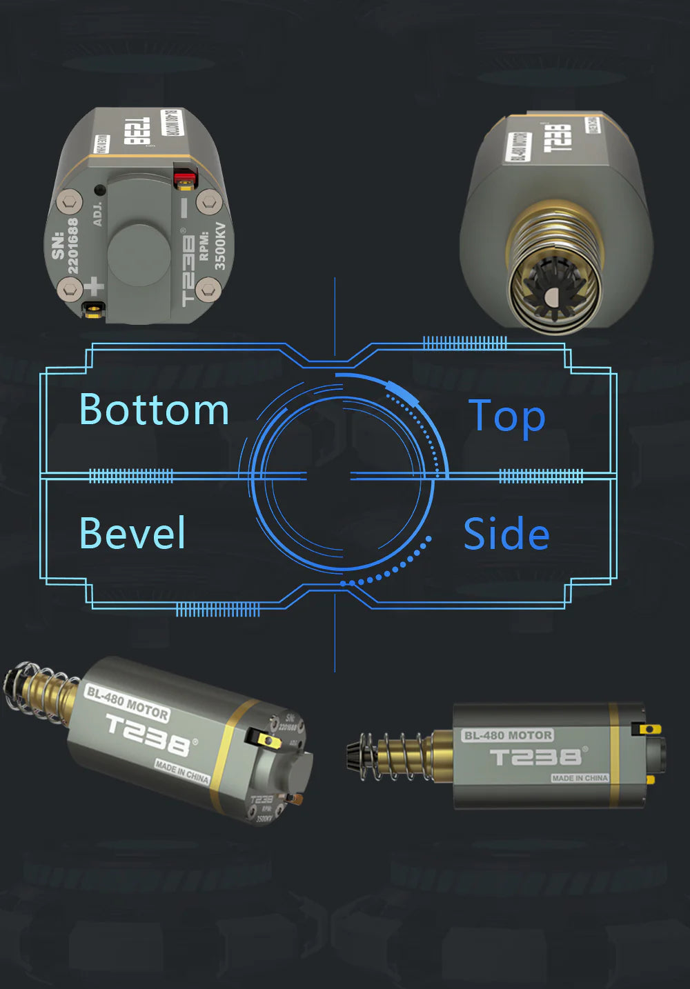 T238 Brushless Motor High Torque & Speed (Long Shaft)-T238-Socom Tactical Airsoft