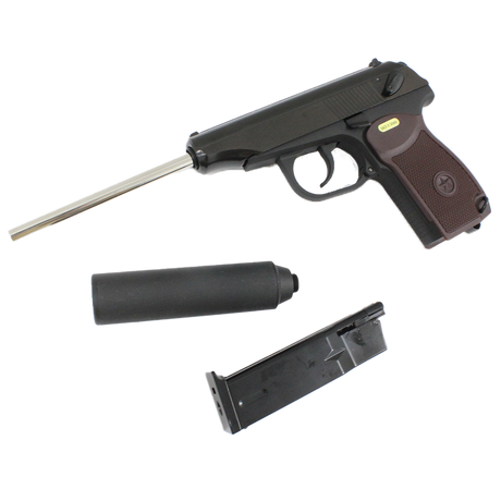 WE Makarov w/ Silencer & Extended Barrel - Brown grip-WE-Socom Tactical Airsoft