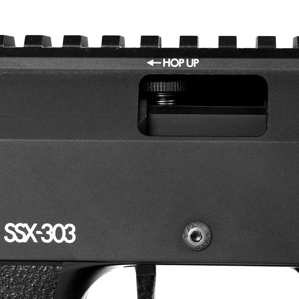 Novritsch SSX303 receiver close-up with TDC hop-up adjustment window