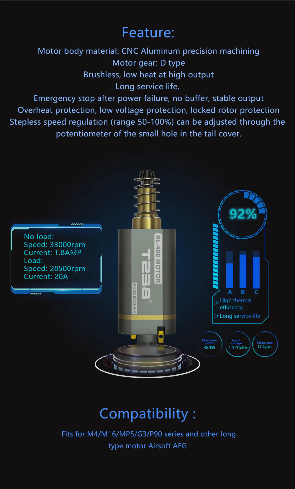 T238 Brushless Motor High Torque & Speed (Long Shaft)