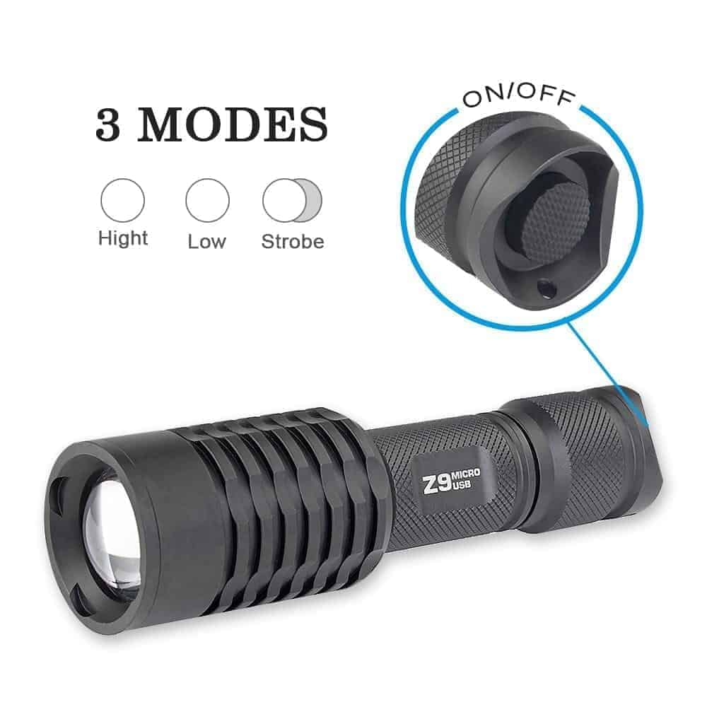 TrustFire Z9 Zoomable 3 mode Flashlight USB Rechargeable
