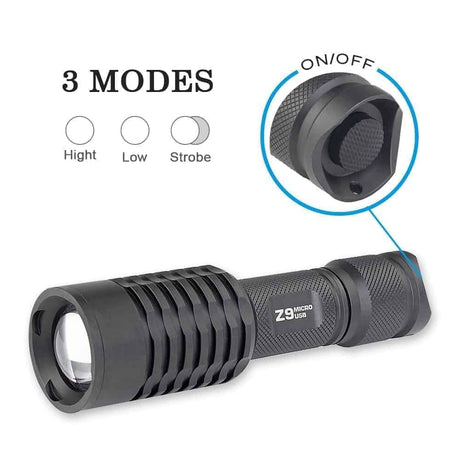 TrustFire Z9 Zoomable 3 mode Flashlight USB Rechargeable