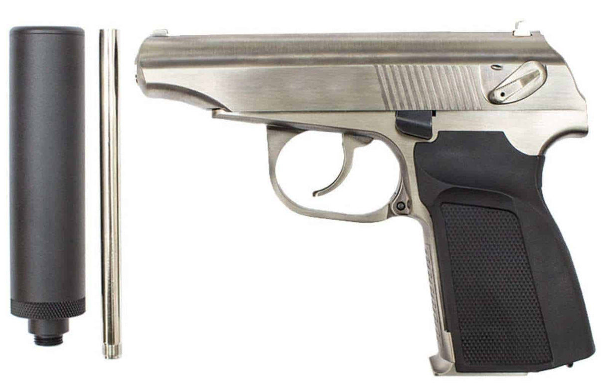 WE Makarov w/ silencer & extended barrel (Silver)