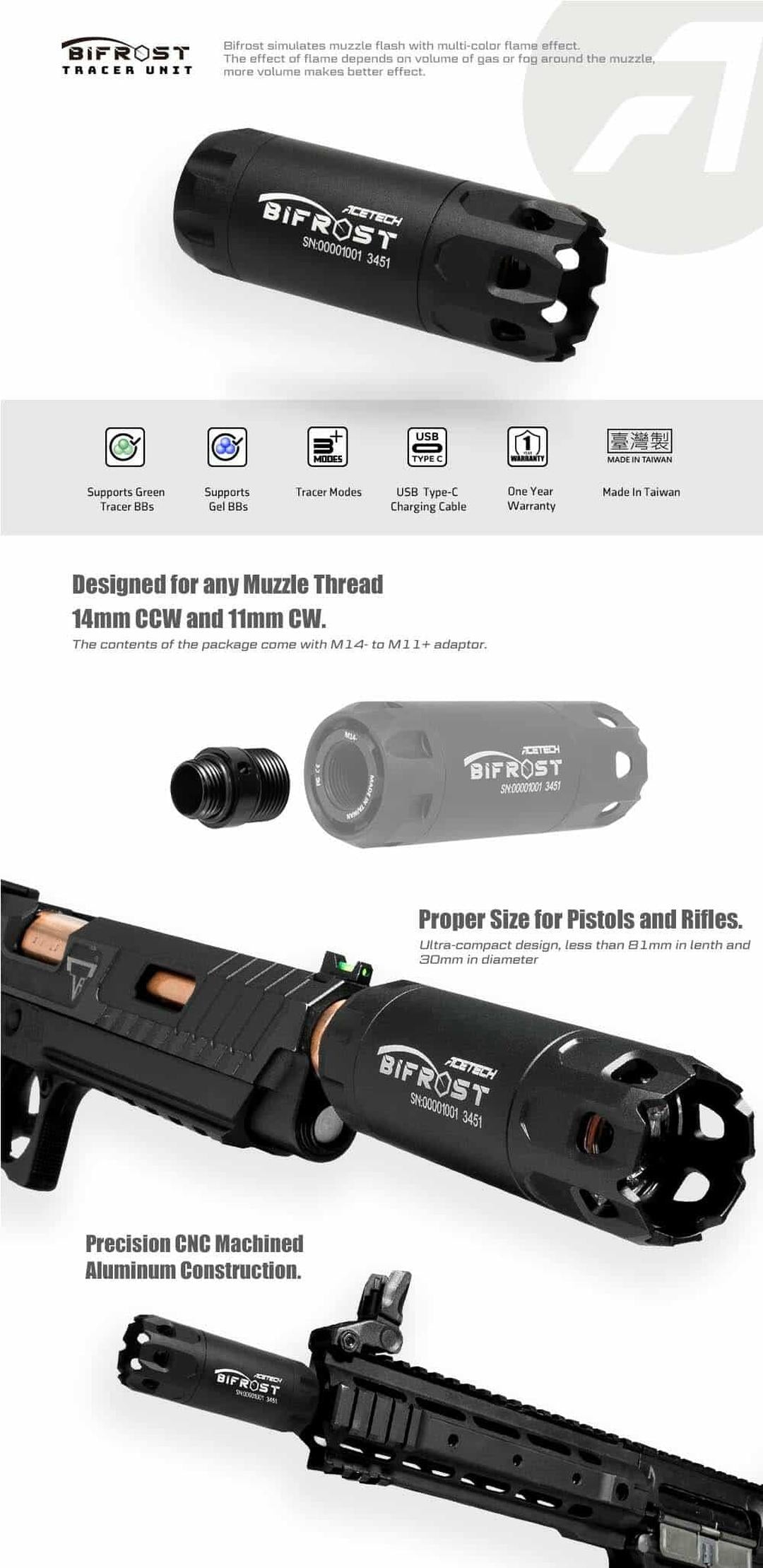 Acetech Bifrost Tracer Unit - Titanium | Airsoft Tracer Units