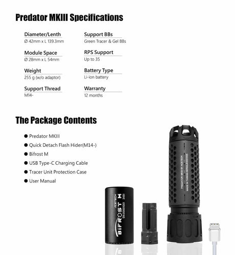 Acetech Predator MKIII With Bifrost M Tracer (Tan)-Airsoft Tracer-Socom Tactical Airsoft
