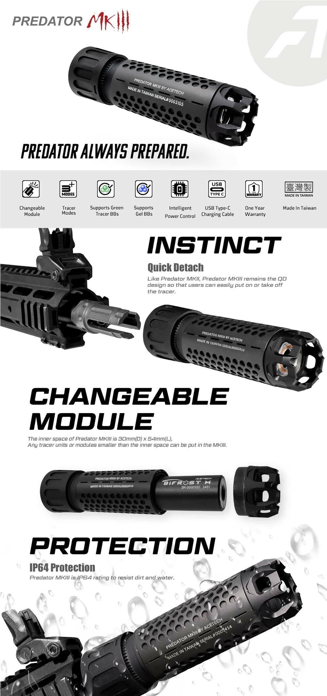 ACETECH Predator MKIII 発光ユニットなし Acetech Predator MKIII With Bifrost Tracer (Black) – Socom